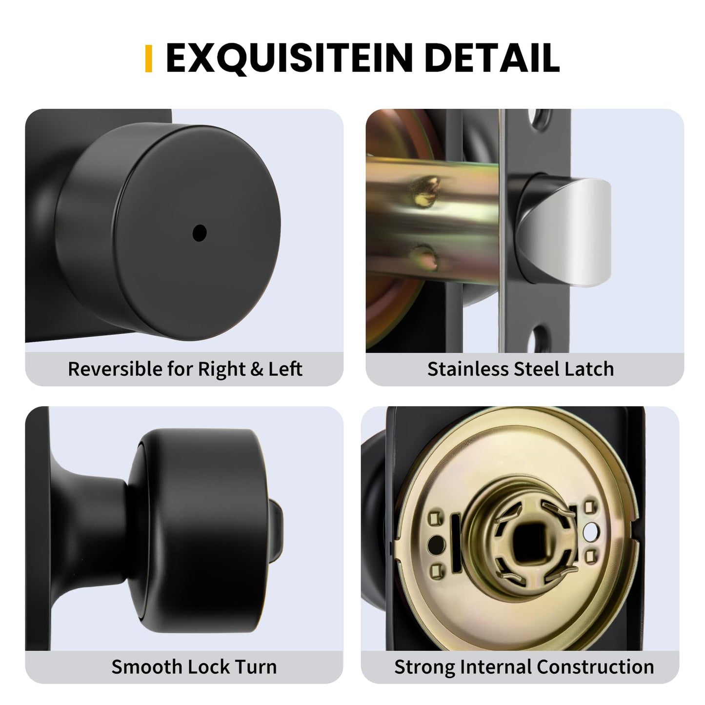 Goldenwarm Matte Black Door Knobs Interior, Privacy Bedroom Door Knob with Lock, Black Interior Door Knobs Bathroom 8 Pack