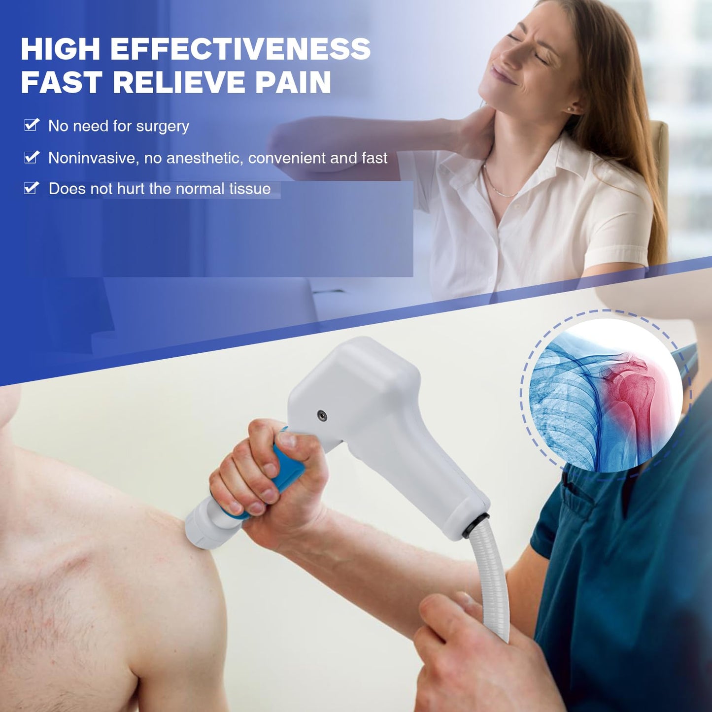 Kalecope Extracorporeal Shockwave Therapy Machine Non-Invasive, Painless Physical Therapy Device with 10 Bar Output for Back, Elbows & Feet etc