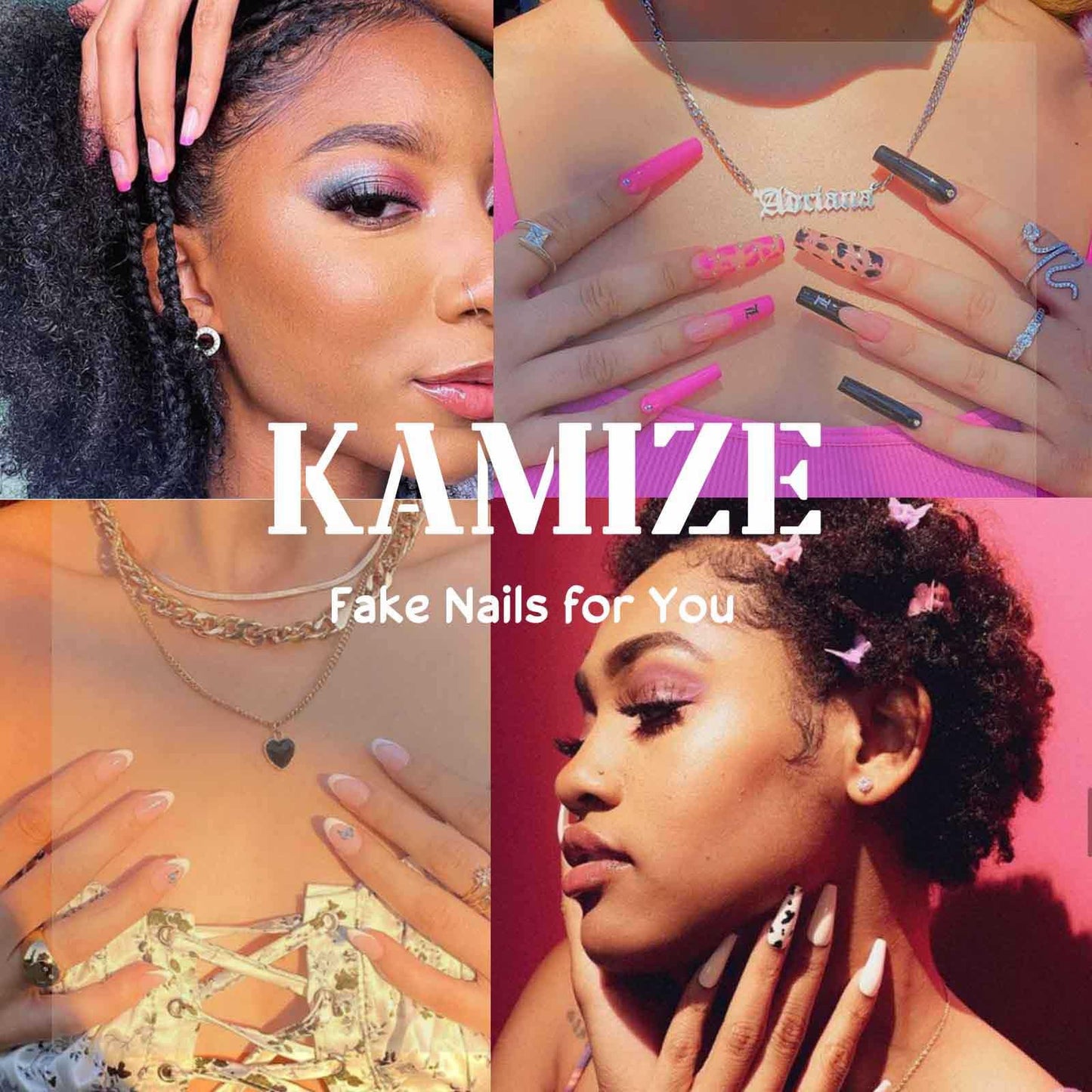 Kamize Short Almond Fake Nails Gradient Press on Nails Full Cover Acrylic Daisy False Nails Coffee Brown for Women 24PCS