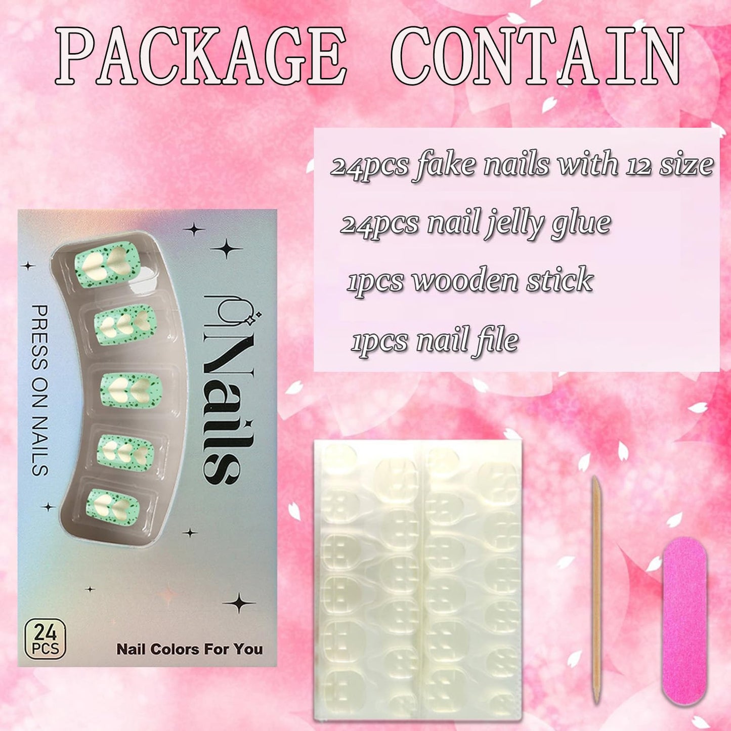FIEONCIY Press on Nails Short Square Glossy Full Cover Acrylic Short Square False Nails with Heart Designs Artificial Square Fake Nails Glue ons Fingernails for Women Girls(YS524)