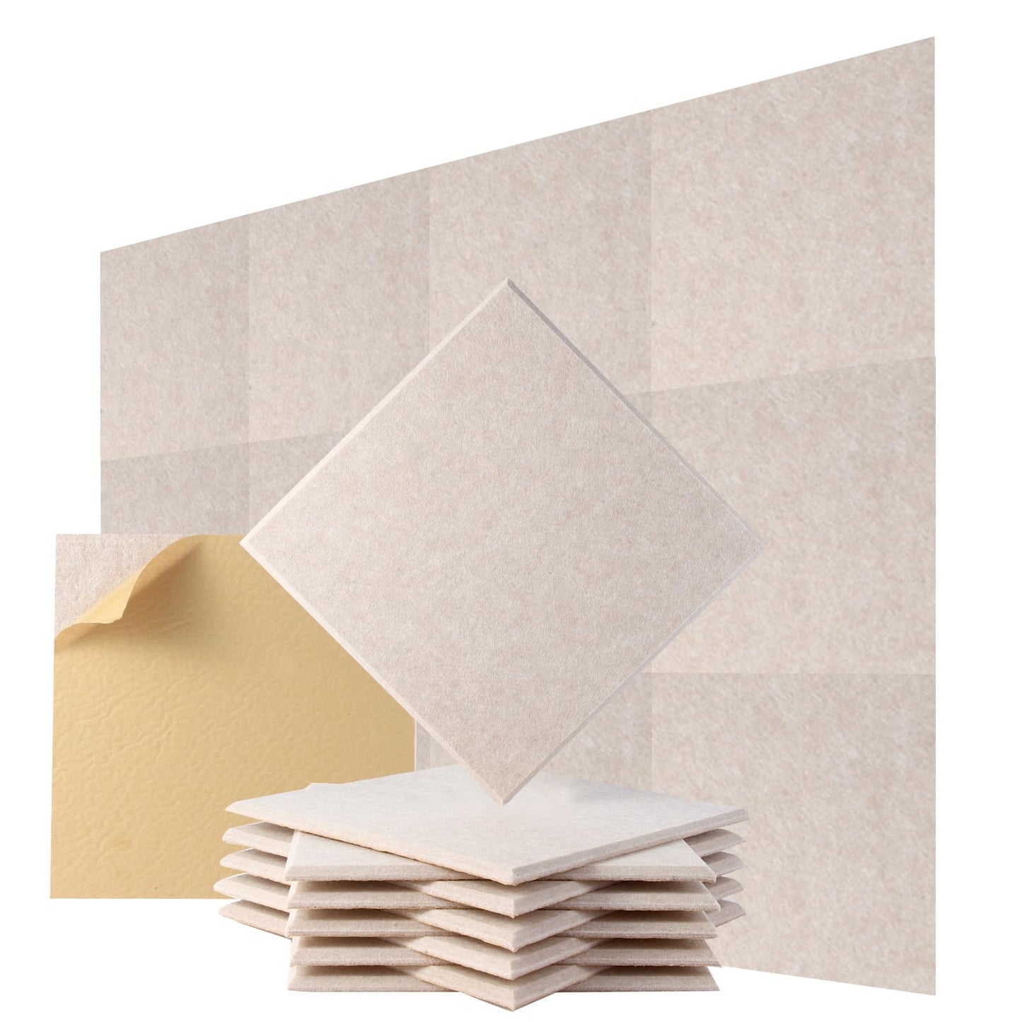 Durbles Acoustic Wall Panels - Noise Cancelling Tiles for Home Studio & Office - Quality Sound Proofing - Sound Proof Foam Panels for Walls - Easy to Install Insulation Tiles - 12 Pack (Beige)