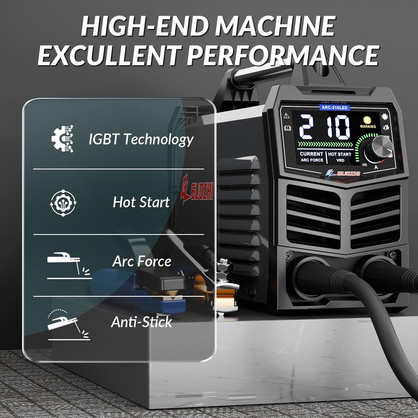 GZ GUOZHI Stick Welder 210Amp Large LED Display Digital Inverter IGBT Welding Machine,110V/220V Dual Voltage Hot Start Portable MMA ARC Welder Machine