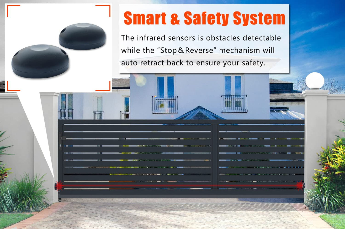 Blütezeit 2700lb Rack Drive Sliding Gate Opener, 550W Automatic Slide Gate Motor with IR Sensor & Remote Complete Kit, 3/4HP Electric Rolling Driveway Gate Operator for Gates up to 40ft