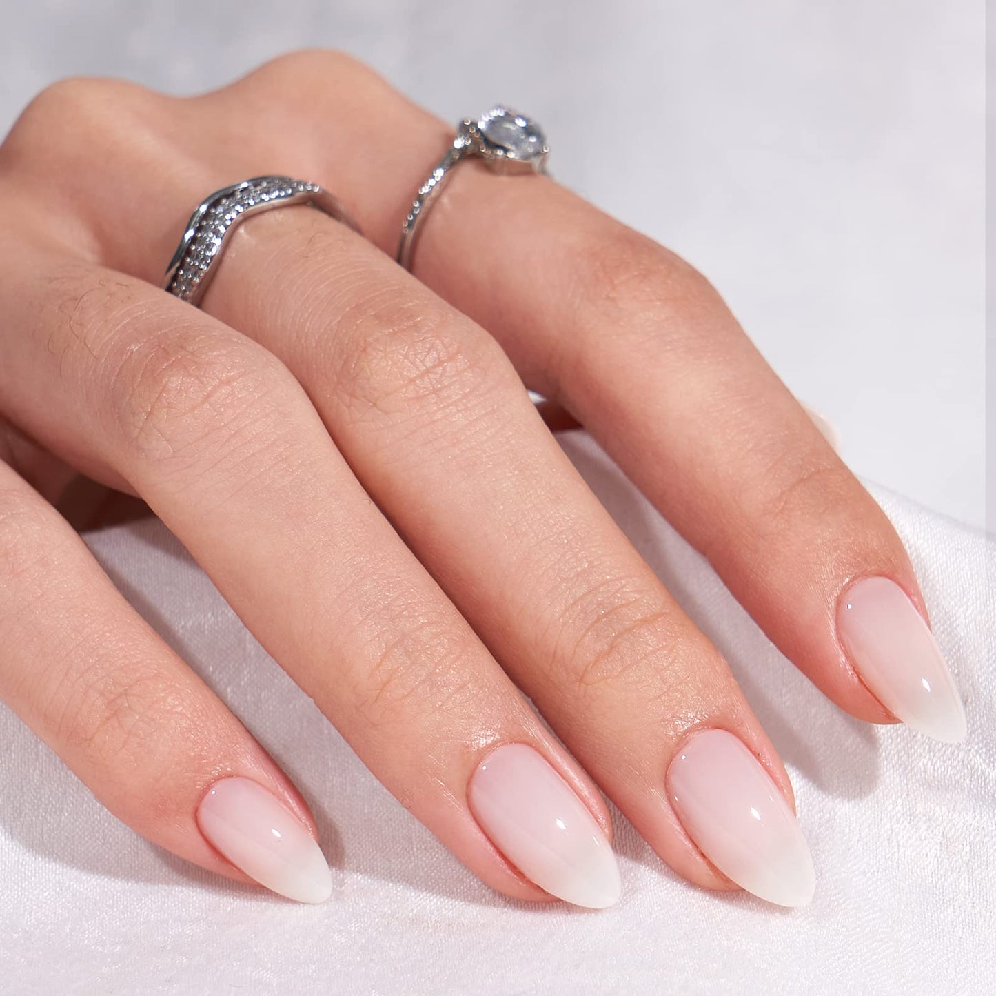 Press On Nails Short - Made by Soft Gel Light Weight & Fit Perfectly, BTArtbox Netural French Nails and White Fake Nail with Nail Glue, Stick On Nails in 15 Sizes - French Girl & Cream Puff