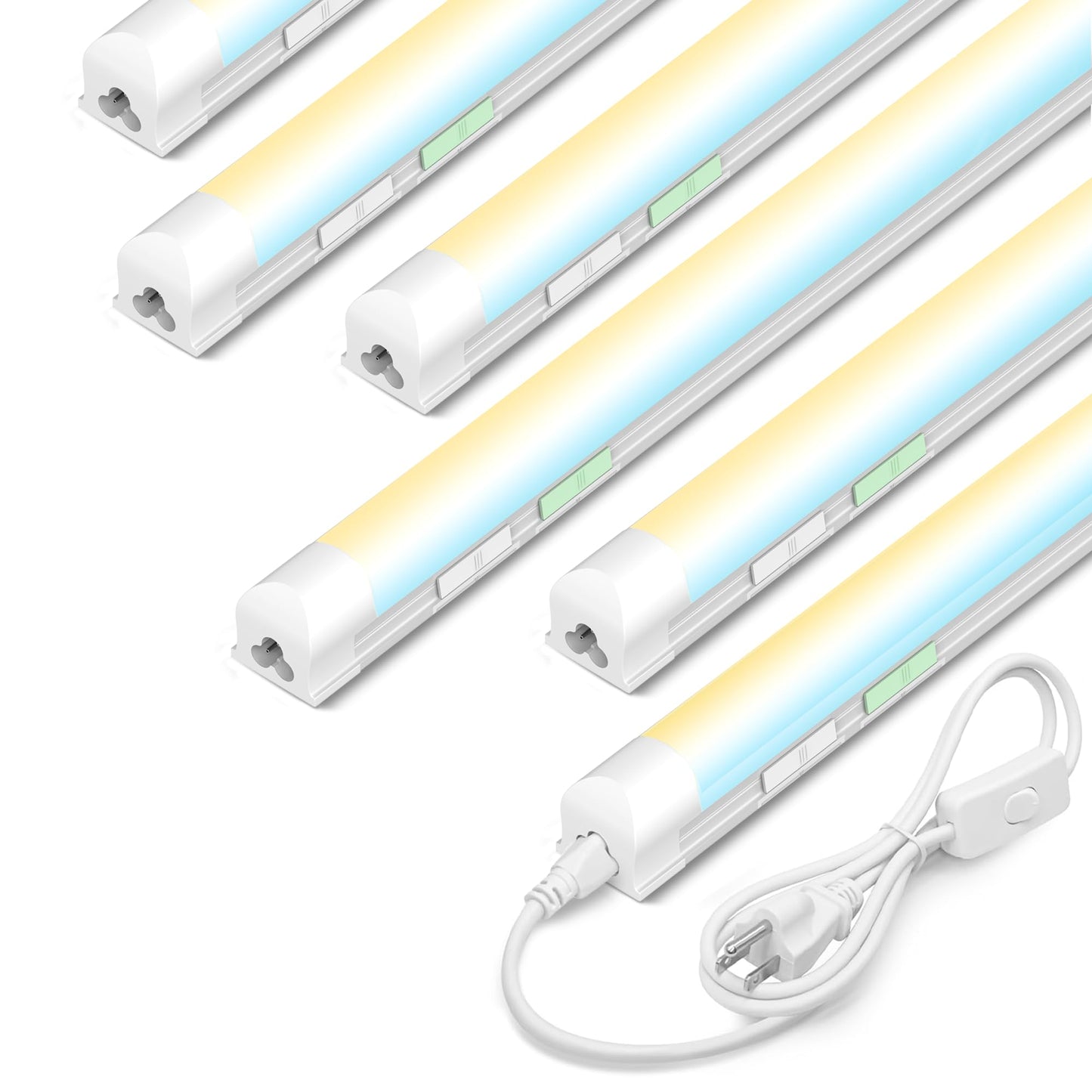 Zi-ZOHNSON 6 Pack Dimmable 4FT Led Shop Lights,30W T8 Integrated LED Light,3000-6500K Tunable with Switches 6CCT 6Watts,4500LM Frosted Cover,Linkable, Plug-in Shop Lights for Workshop,Garage,Basement