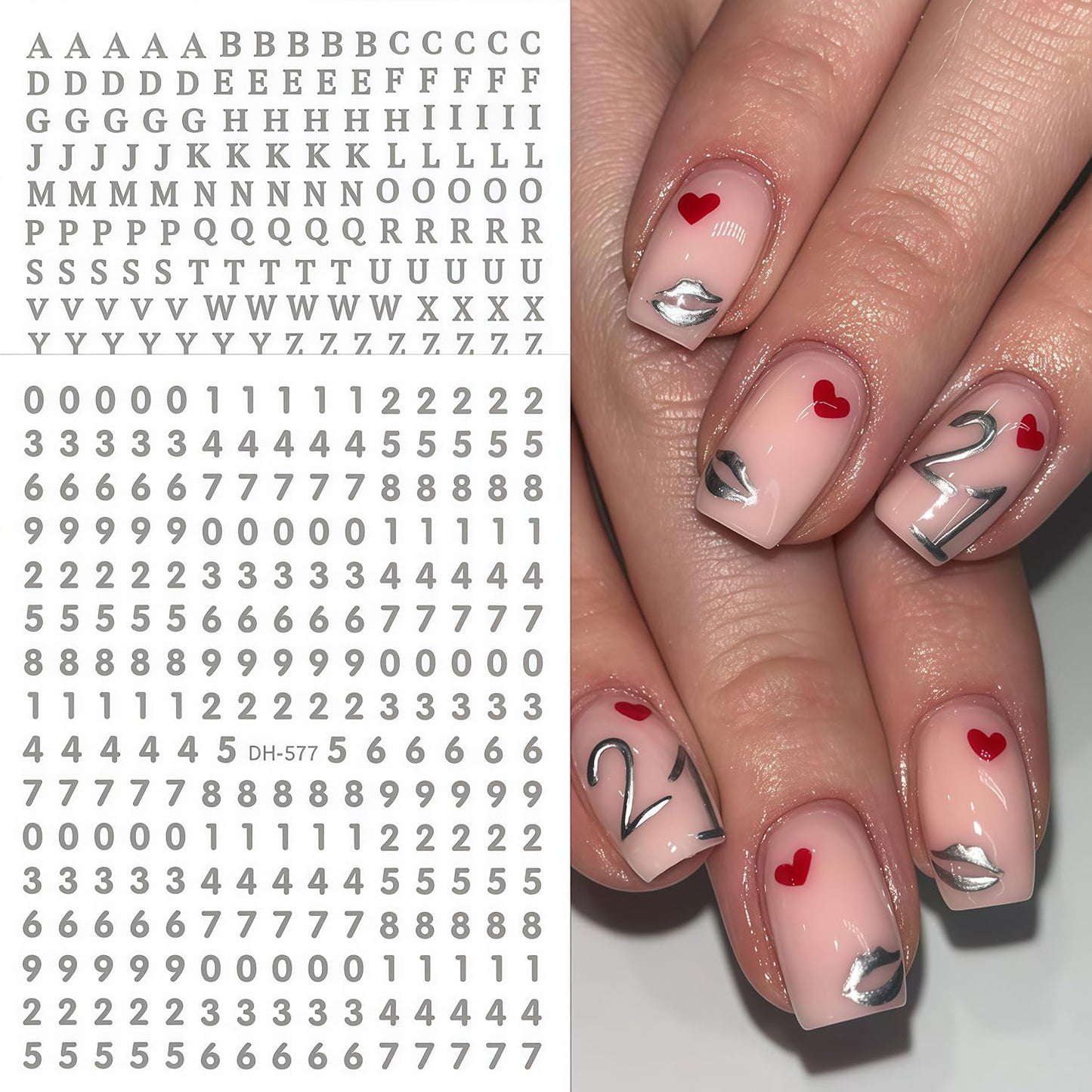 8 Sheets Letter Nail Art Stickers Number Nail Decals 3D Self Adhesive Gold Silver Letters and Numbers Nail Stickers Design Letter Number Mixed Style Decals for Women Daily DIY Manicure Decoration