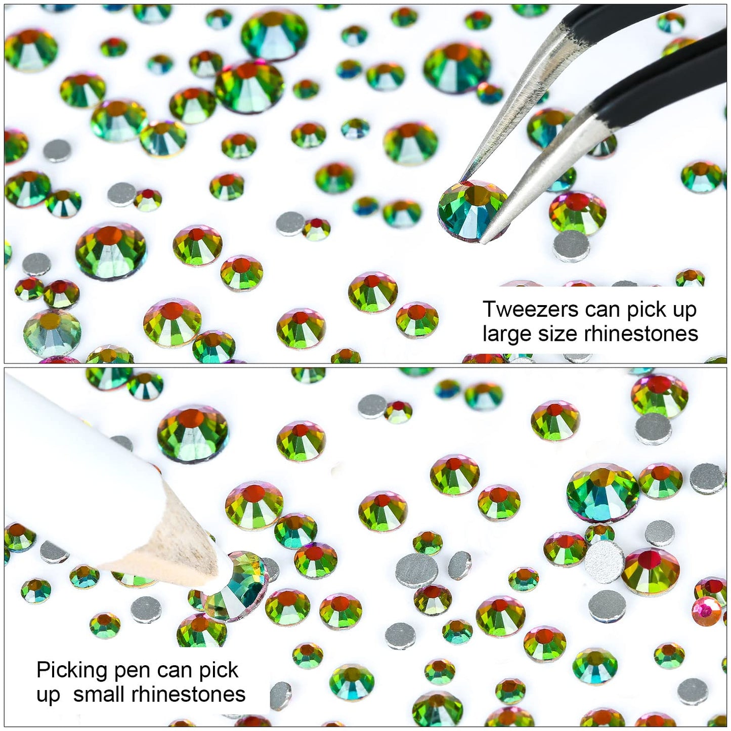 Meibite Rainbow Glass Flatback Rhinestones for Nails, Crafts & Clothes – 4240PCS 6 Sizes (SS6–SS20) Crystal Gems Kit with Tweezers & Picker, Non Hotfix DIY Rhinestones for Tumblers, Shoes, Nail Art