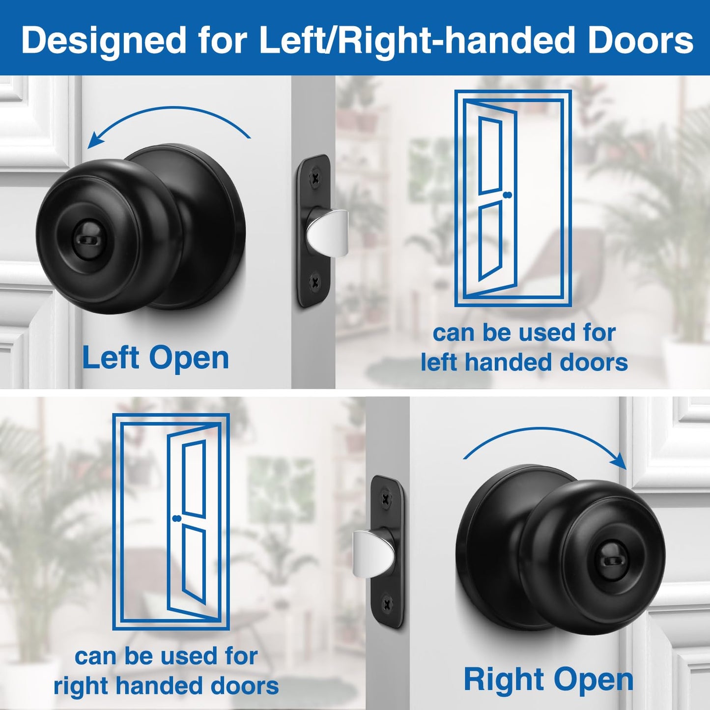 Sopoby Privacy Door Knob, 8 Pack Matte Black Round Keyless Doorknobs Interior/Exterior Lockset, Privacy Locking Door Knobs for Bedroom/Bathroom, Black Modern Design Door Hardware
