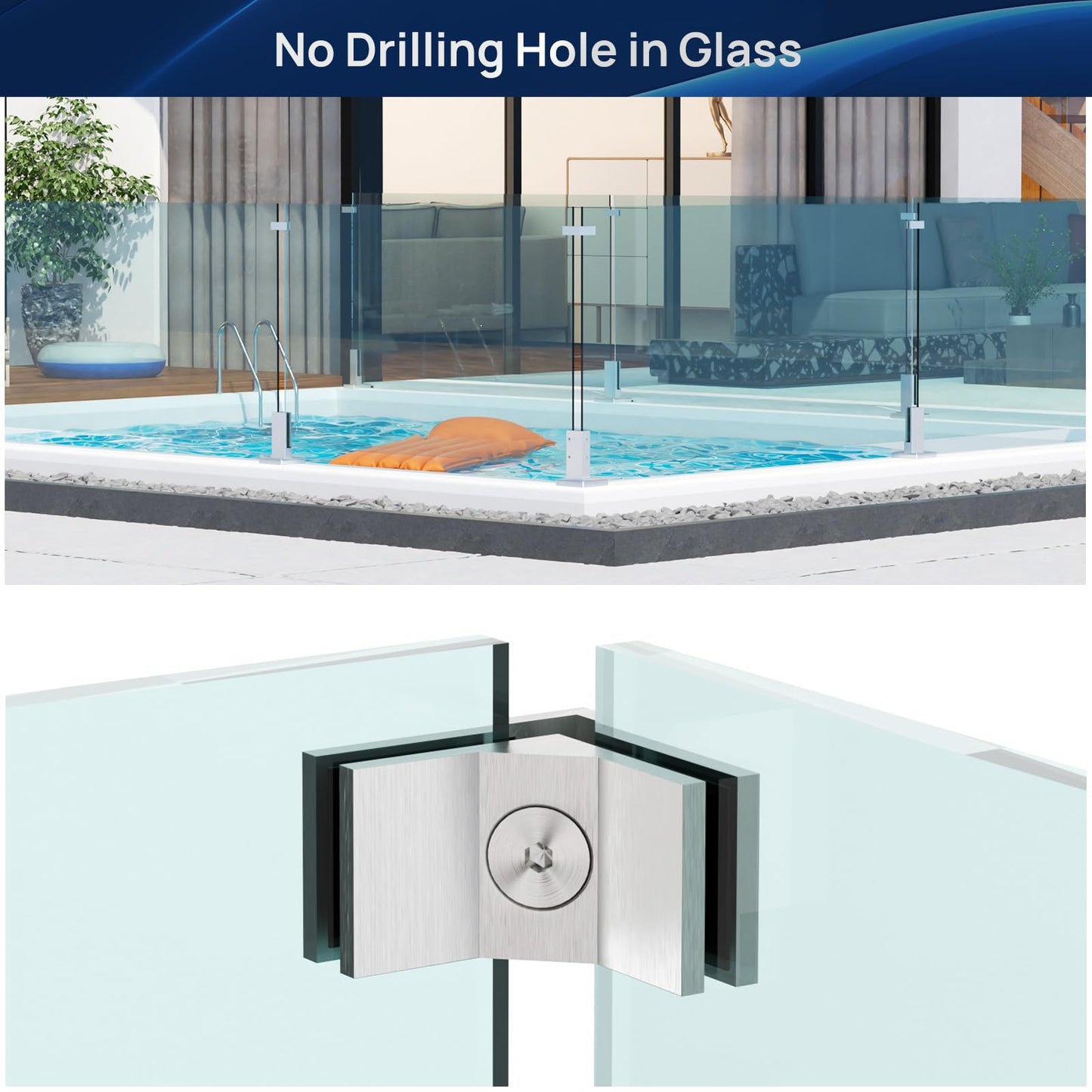 LukLoy Glass Railing Spigot with Clamp Brackets Bundle for Pool Fence Balcony Glass Railing