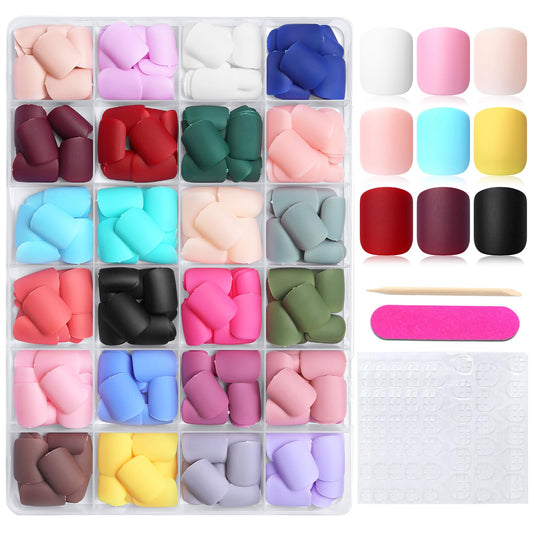 LoveOurHome 576pc Matte Sqaure Press on Nails Short Fake Nail with Glue Tabs, Short Glue on Nails Press ons Nail Square Acrylic Nails Christmas False Nails Women Kids Stick Artificial Fingernail
