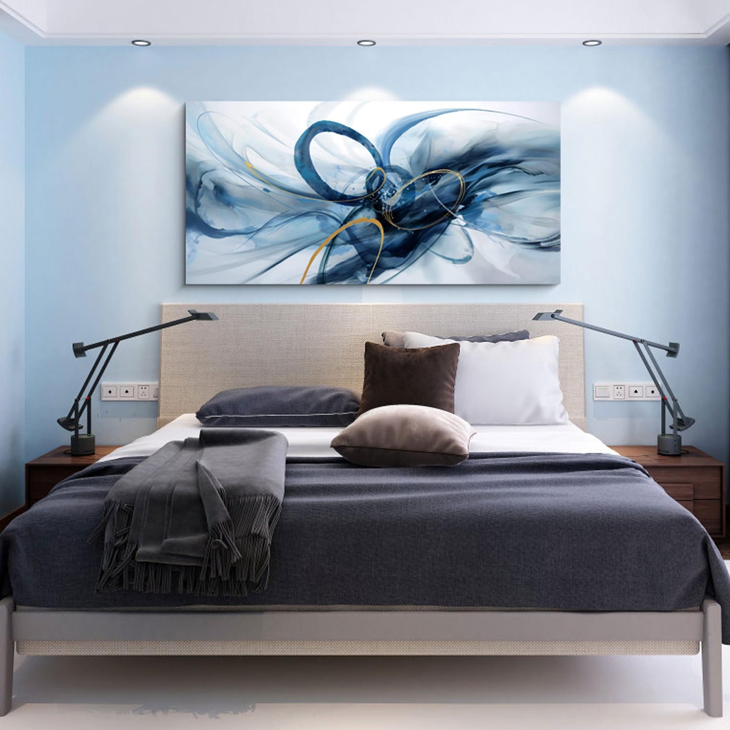 XLSJERST Abstract Wall Decor Living Room - Modern Canvas Wall Art Blue and White Picture Artwork for Office Bedroom Home Decoration