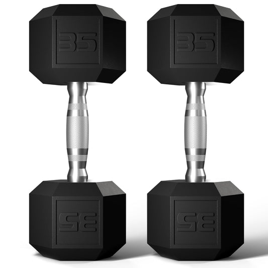 GRETERST Dumbbells Set Rubber Coated Hex Hand Weights Exercise & Fitness for Home Gym Workouts Strength Training Equipment, Black, 35LB