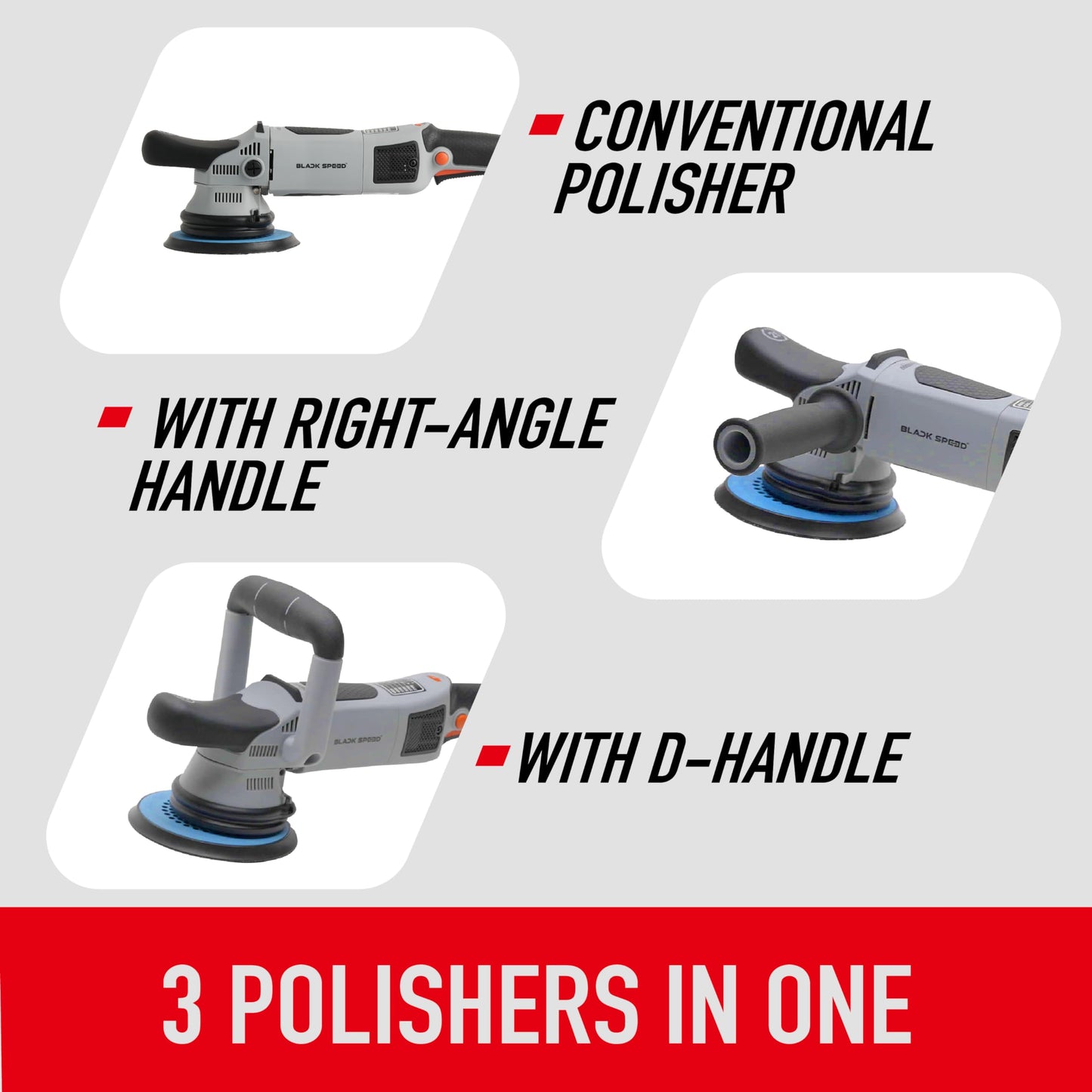 Nanoskin Black Speed 15mm Long-Throw Random Orbital Polisher - 750W, 7.5-Amp Motor, BOSCH™ Bearing Construction, Vented Flexible Backing Plate | For Automotive Paint, Glass, Metal Surfaces Detailing