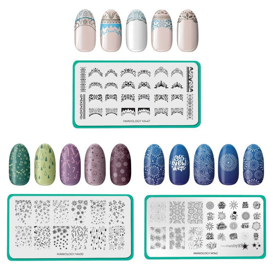 Maniology Holiday Cheer Nail Stamping Plate Set | 3-Piece Christmas-Themed Manicures, Winter-Inspired Nail Designs – Reusable, Rectangular Stainless Steel Nail Art Templates for DIY Manicures