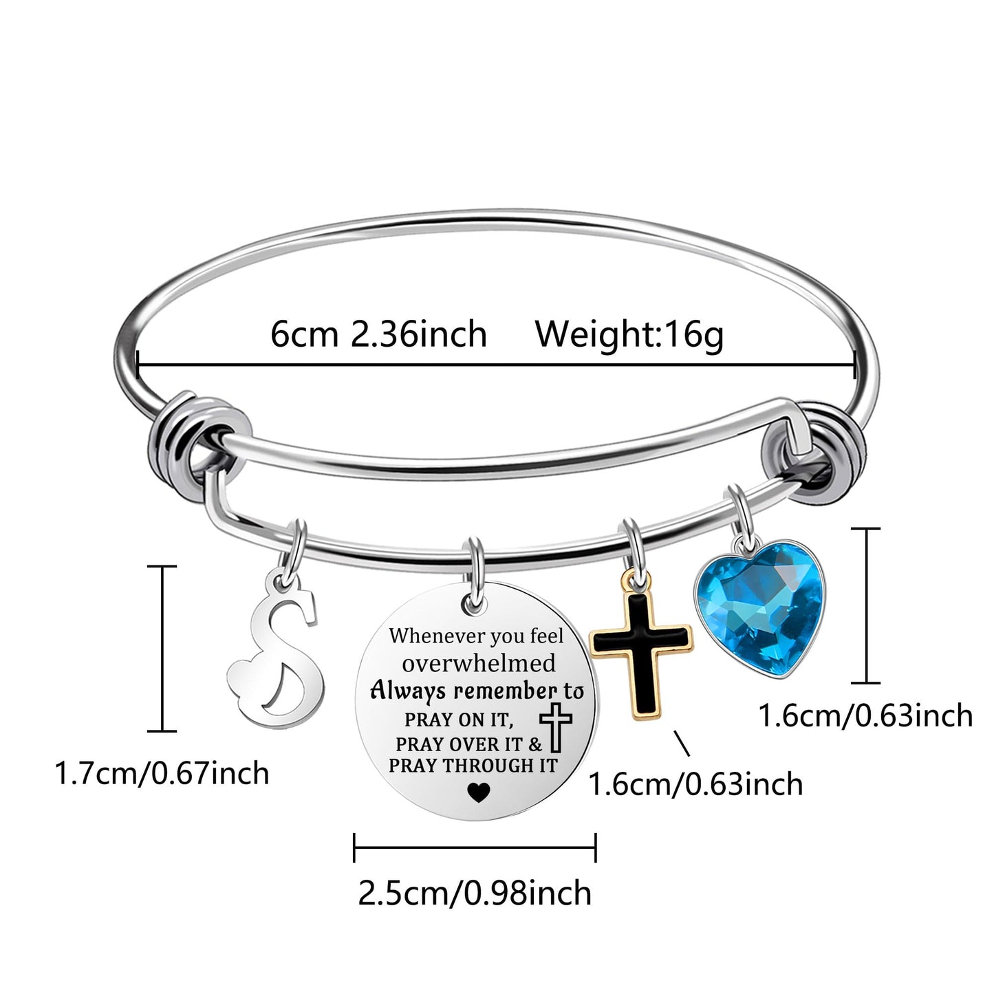 Inspirational Bracelet for Women, Initial Letter Charm bracelet for Female Cross Motivational Gifts for Her Daughter Sister Friends Back to School Birthday Christmas Presents (S)