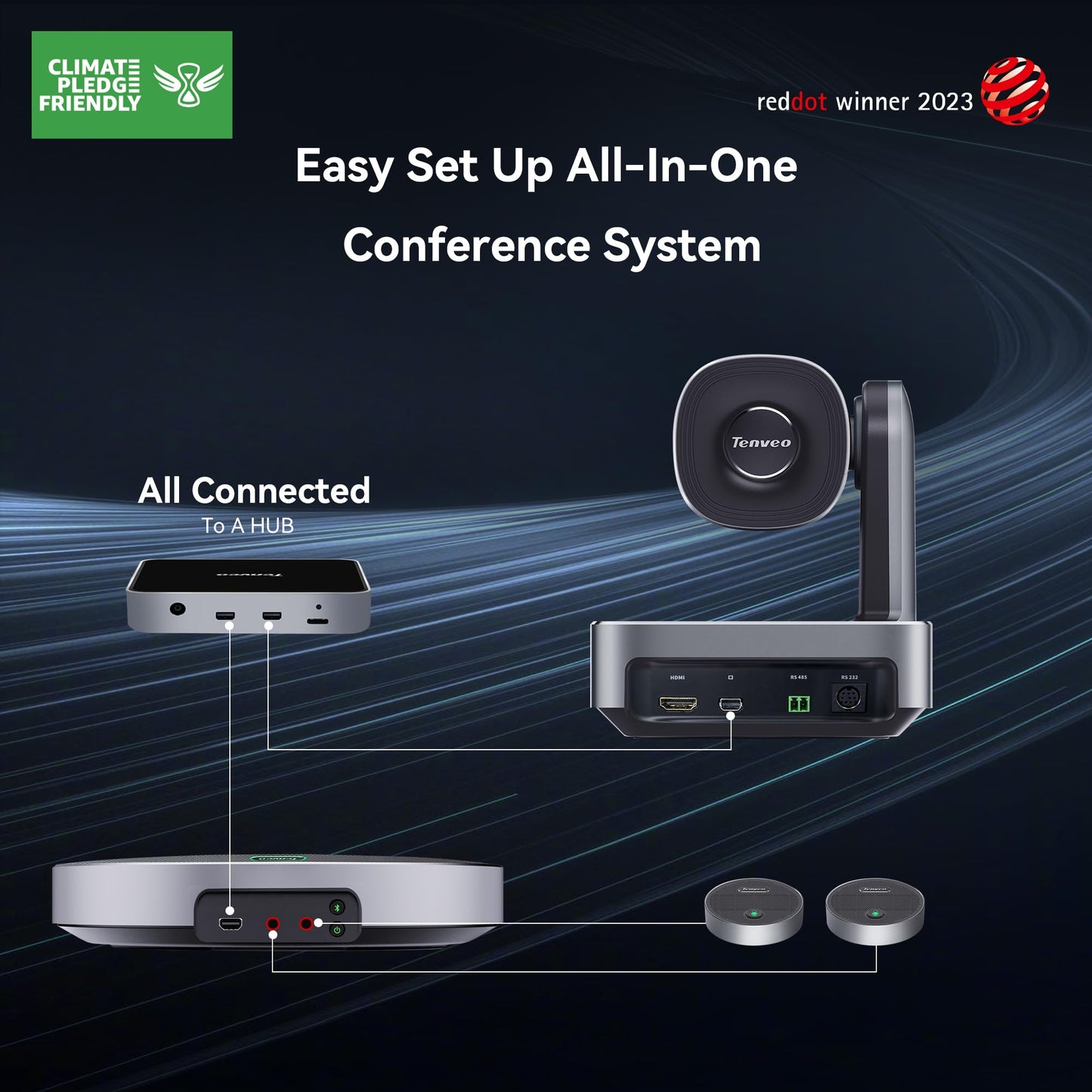 Tenveo 4K PTZ Conference Room Camera System, AI Auto-Tracking 12X Optical Zoom USB3.0 HDMI PTZ Camera and Bluetooth Speakerphone with 2 Expansion Mics Kit Wide Angle for Large Room Meetings