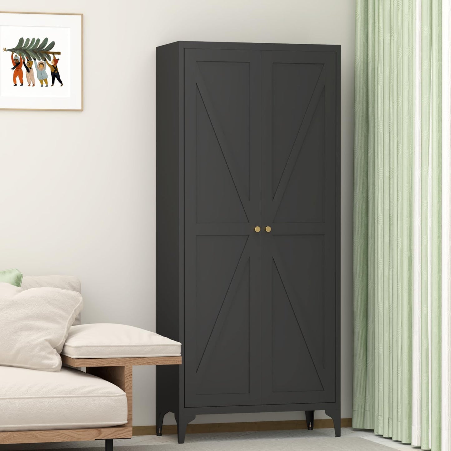 FATIGOS 65" H Kitchen Pantry Storage Cabinet, Black Metal Storage Cabinets with 2 Doors and Adjustable Shelves, Kitchen Storage Cabinet, Cupboard for Dining Room, Living Room and Bathroom