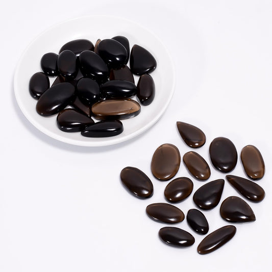 Natural Smoky Quartz Gemstone- Healing Crystals for DIY Jewelry Making -Loose Natural Cabochon -Perfect for Crafting Unique Jewelry Designs -Gift for Her, Mother and Wife (5 pcs, 25-35 mm)