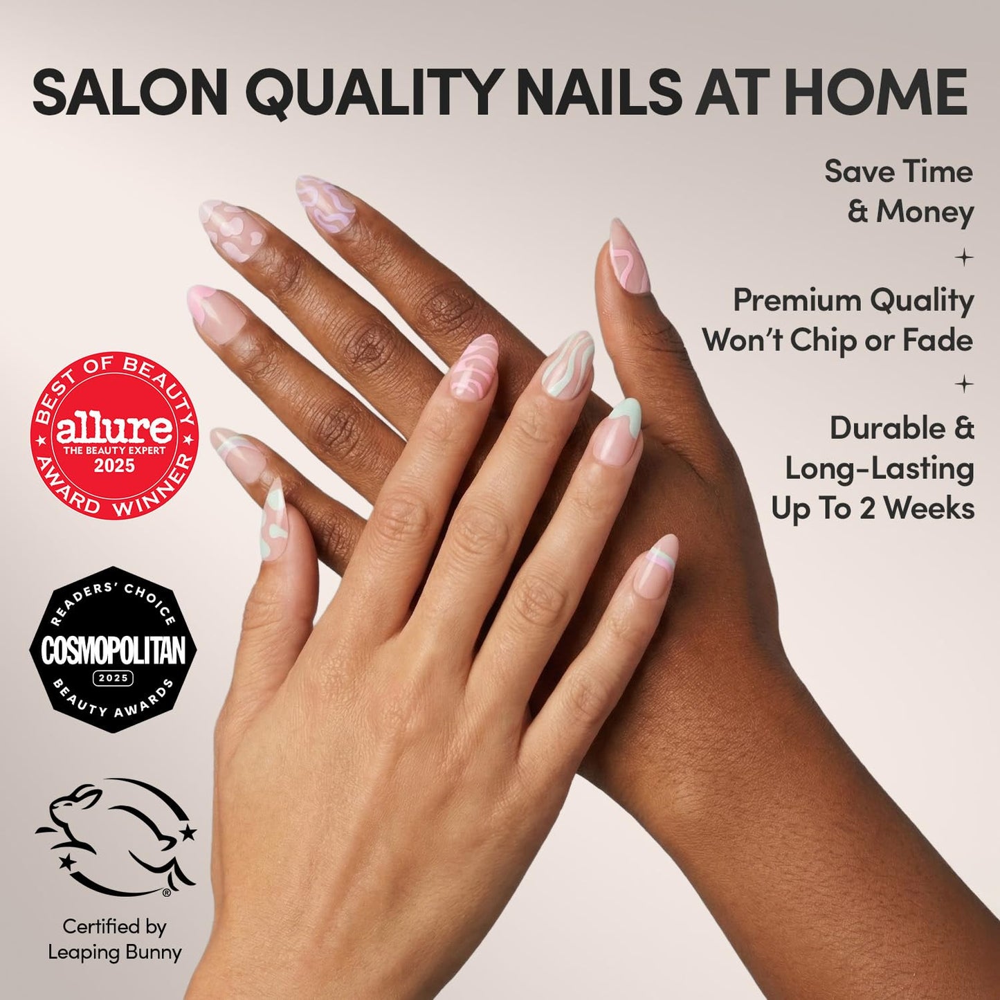Glamnetic Press On Nails - Wild Card | Opaque UV Finish Short Pointed Almond Fake Nails, Salon Quality Pastel Nails in 12 Sizes - 24 Nail Kit with Glue
