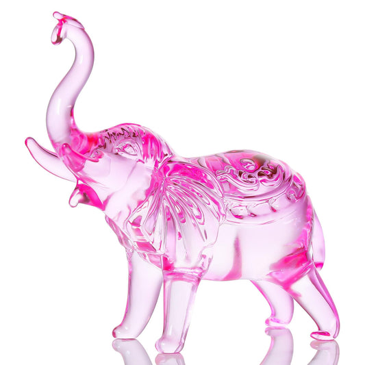 YWHL Pink Crystal Elephant Figurine Gifts for Elephant Lovers, Glass Animals Statue Decor, Handmade Art Collectible Decoration for Home Table Centerpiece