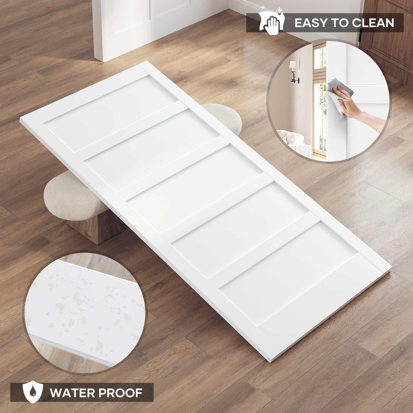ROYMELO 42x80 Inch White Sliding Barn Door Slab with 7ft Hardware Kit Included, 5-Panel, MDF Wood Panel Covered with Water-Proof Scratch-Proof PVC Surface, Simple DIY Assembly