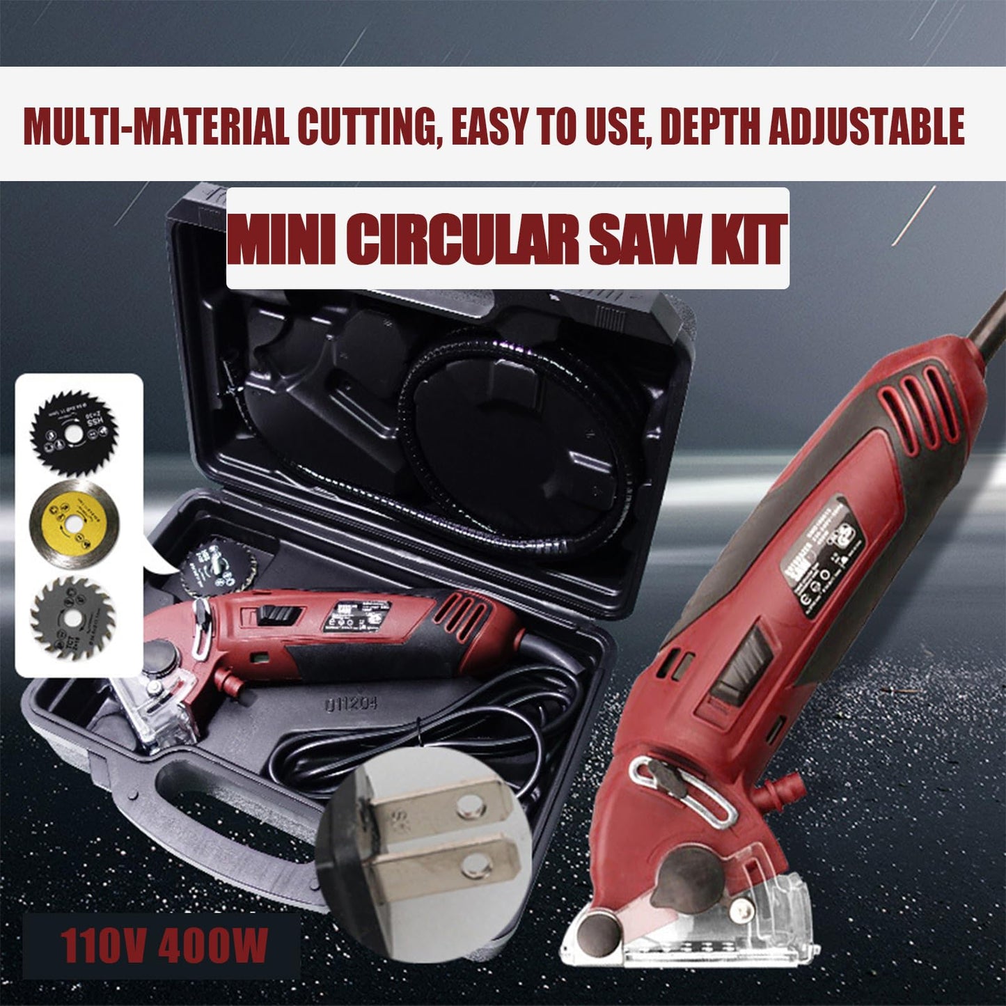 Mini Circular Saw Set, 400W High Power Compact Saw for Drywall, Tile, Metal, Wood, with 6 Blades & Tool Box