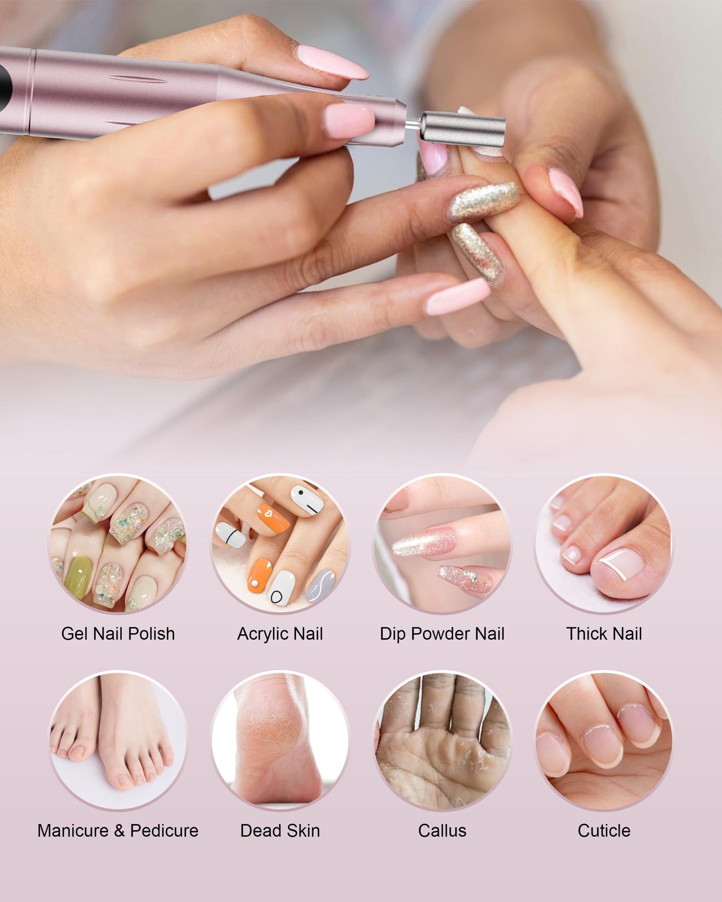 Ruaeoda Cordless Nail Drill Electric File: Professional for Acrylic Gel Dip Powder Nails Portable Nail Drill Machine Kit for Manicure Pedicure Nail efile Set Portable Electric Pedicure Kit