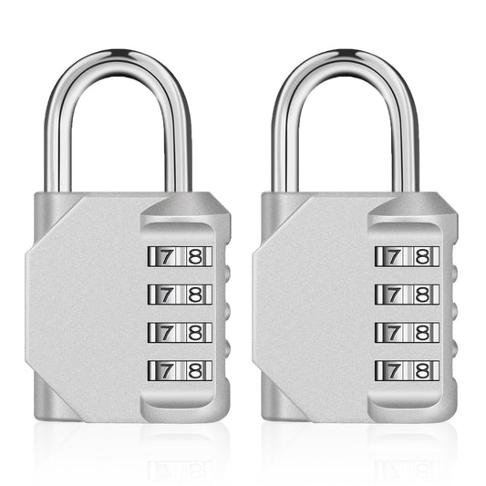 ZHEGE Combination Lock 2 Pack, 4 Digit Outdoor Padlock for School Gym Sports Locker, Fence, Toolbox, Case, Hasp Cabinet Storage (Silver, 2 Pack)