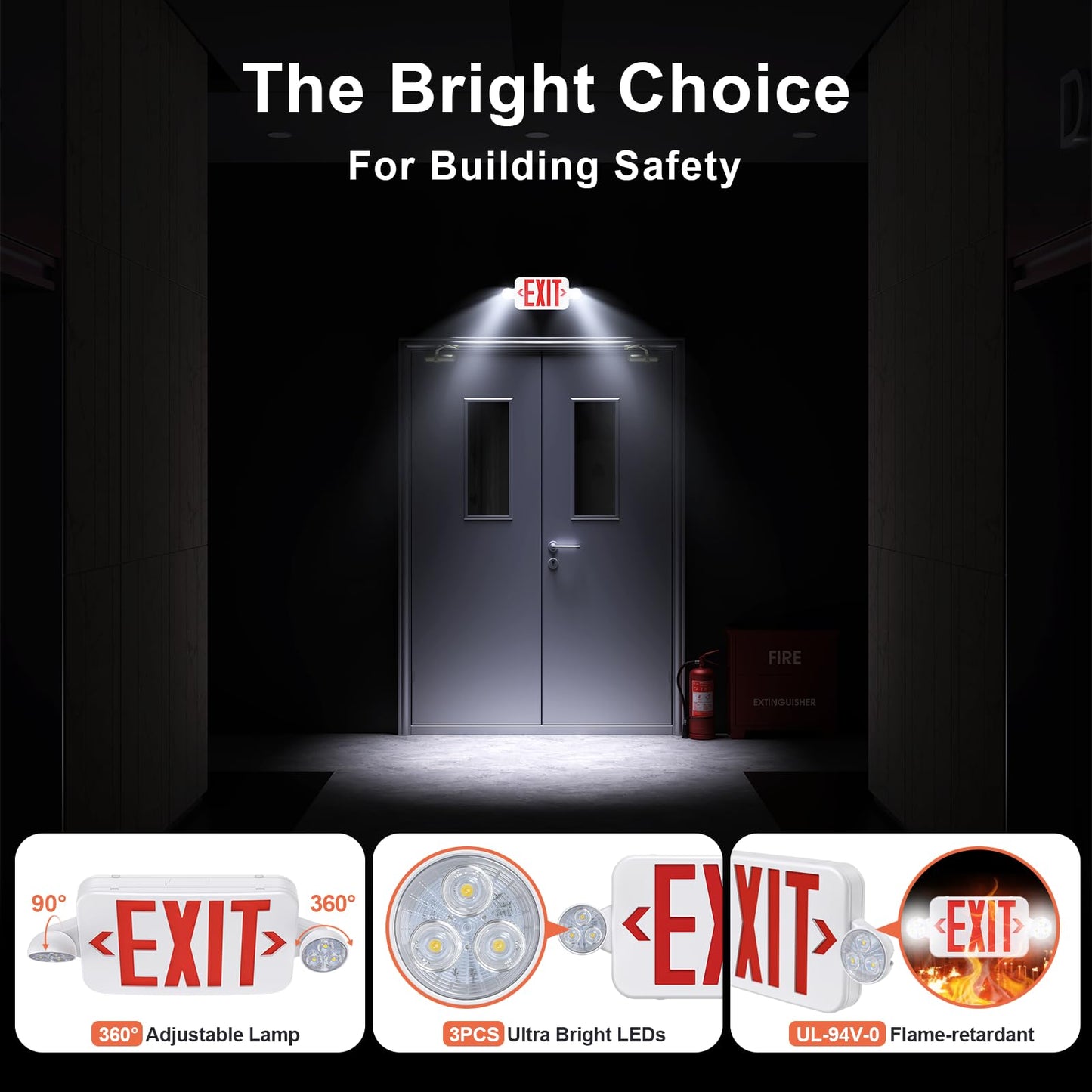 SASELUX Led Exit Sign Emergency Light Combo Adjustable Two Head,Double Sided and Battery Backup Exit Light,Red Letter Hardwired Emergency Exit Sign,AC 120/277V,UL Listed,Ceiling&Wall Mount (6 Pack)