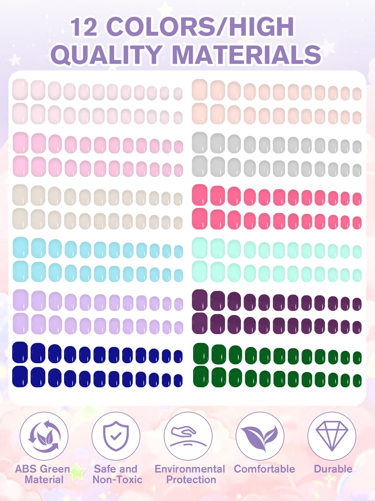 EBANKU 288 Pieces Kid Fake Nail, 12 Pack Kids Press on Nails Short Full Cover Fake Nails for Girls with Nail Glue and Nail Adhesive Tabs