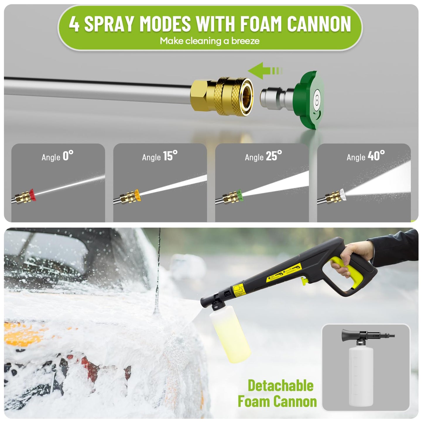 Pressure Washer Power Washer Cleaning Machine with Foam Cannon for Cars Fences Driveways Patios, Light Yellow
