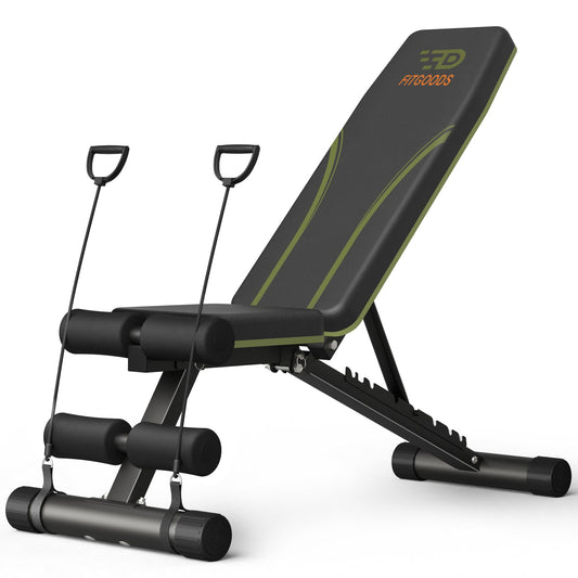 Fitgoods Adjustable Weight Bench for Home Gym, Foldable 700LBS Workout Bench with 9 Backrests, Multi-Purpose Bench Press for Incline Decline Flat with Fast Adjustment (2 resistance bands)