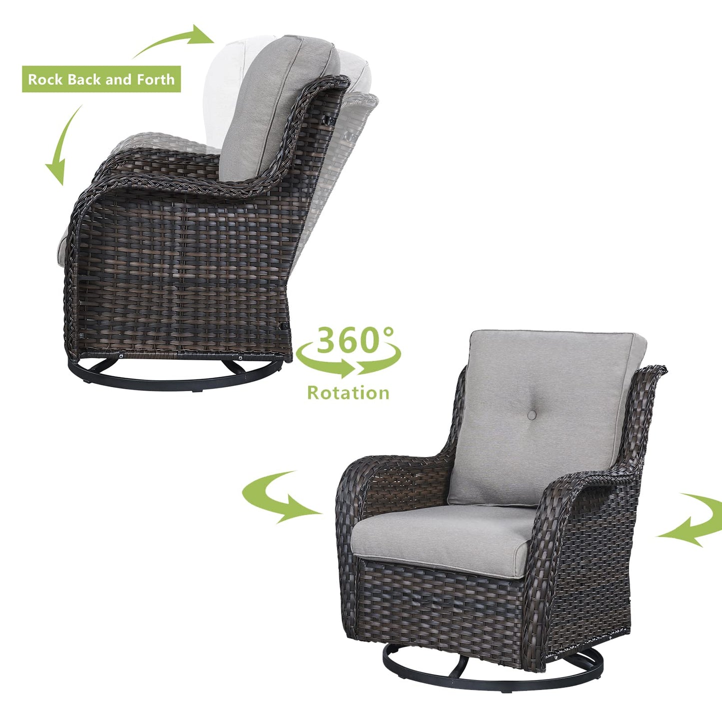 HUMMUH Patio Furniture 5 Pieces Outdoor Furniture Set Wicker Outdoor Sectional Couch with Patio Swivel Rocking Chairs,Ottomans for Patio