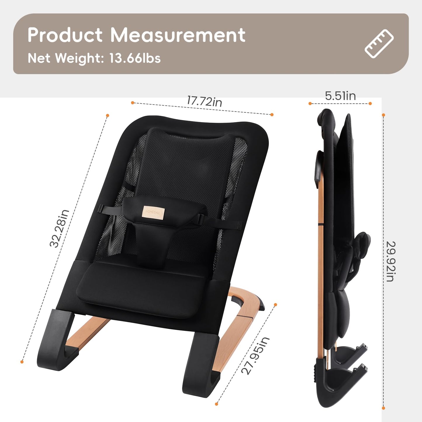 Baby Bouncer for Newborns 0-12 Months: 0-5 Years Portable Infant boy Bouncer Seat Chair in Black with Adjustable Recline & 3-Point Harness, Supports Up to 60 lbs