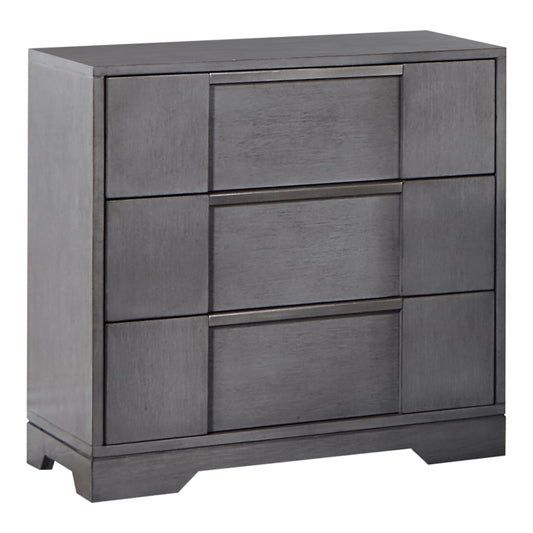 Furniture of America Del Rio 26 inches Solid Wood 3-Drawer Nightstand with Nickel Finger Pulls, Felt-Lined Top Storage Bedside Table, No Assembly for Bedroom, Guest Room, Gray