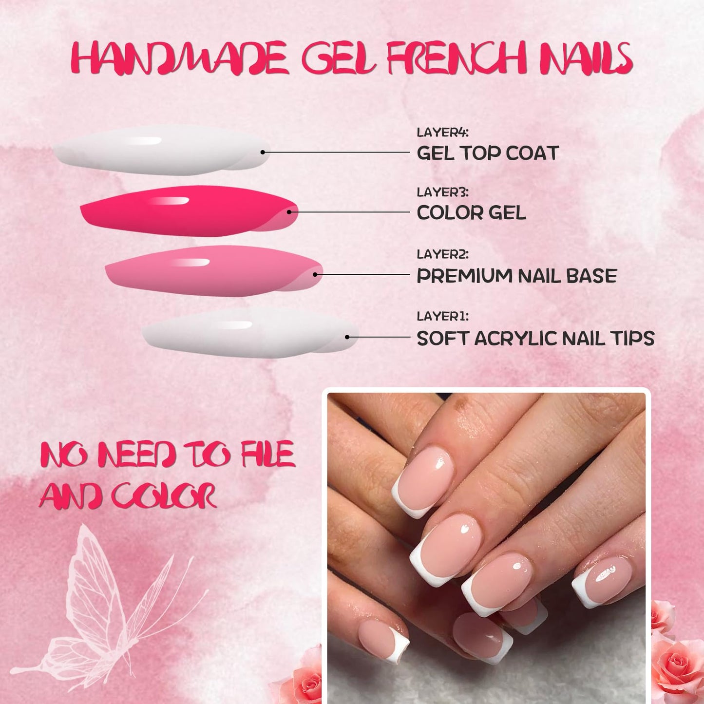 AddFavor White French Tip Press on Nails Short Square - 240pcs Nude Pink Short Square Fake Nails, French Tip Nails Press on Acrylic Nail Extension Nails Art DIY