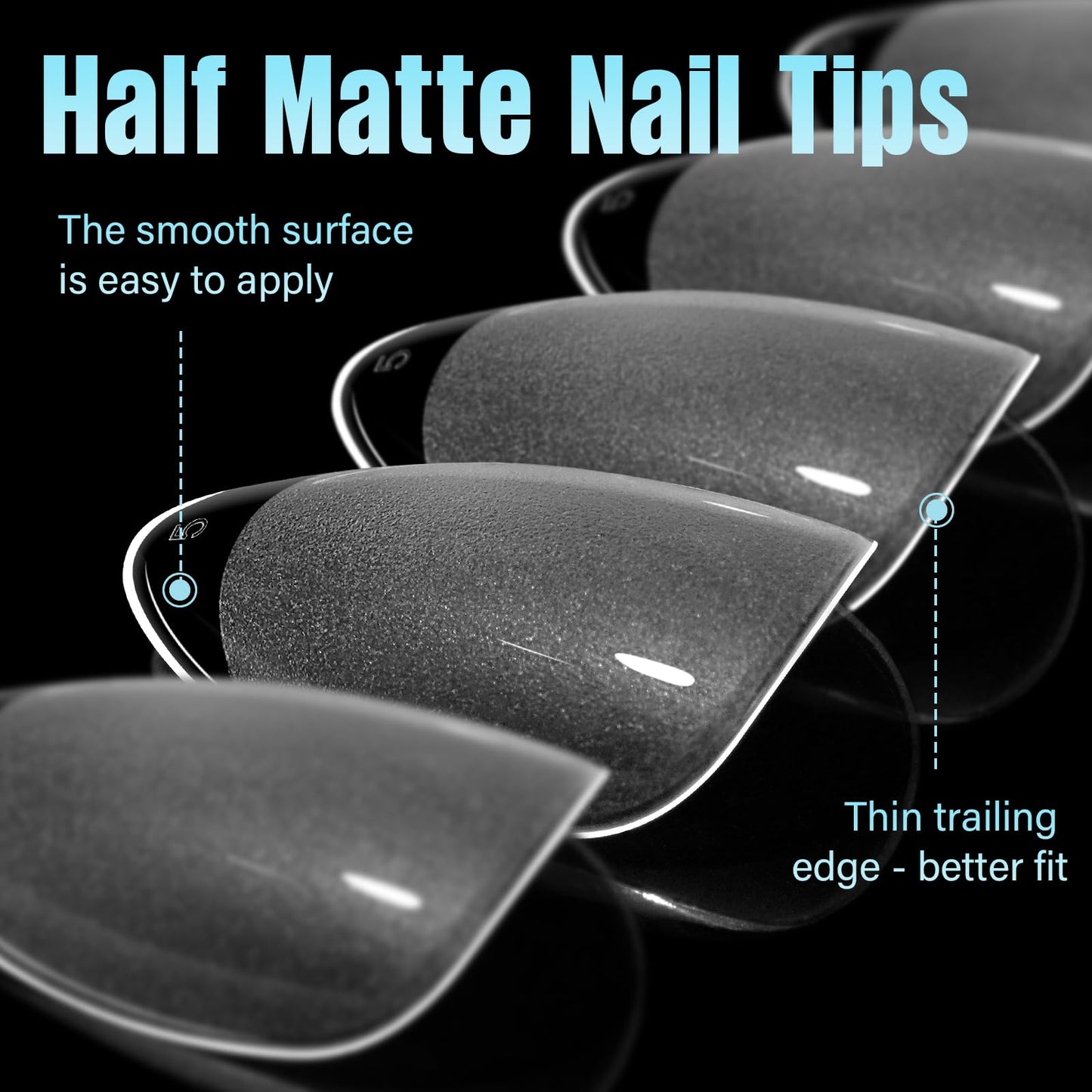 TOMICCA Short Almond Nail Tips 240Pcs 15 Sizes Short Nail Tips Full Cover Half Matte Pre-shaped Wide Nail Bed Clear Gel Nail Extension Tips for Beginners Professionals DIY Home Salon Wedding