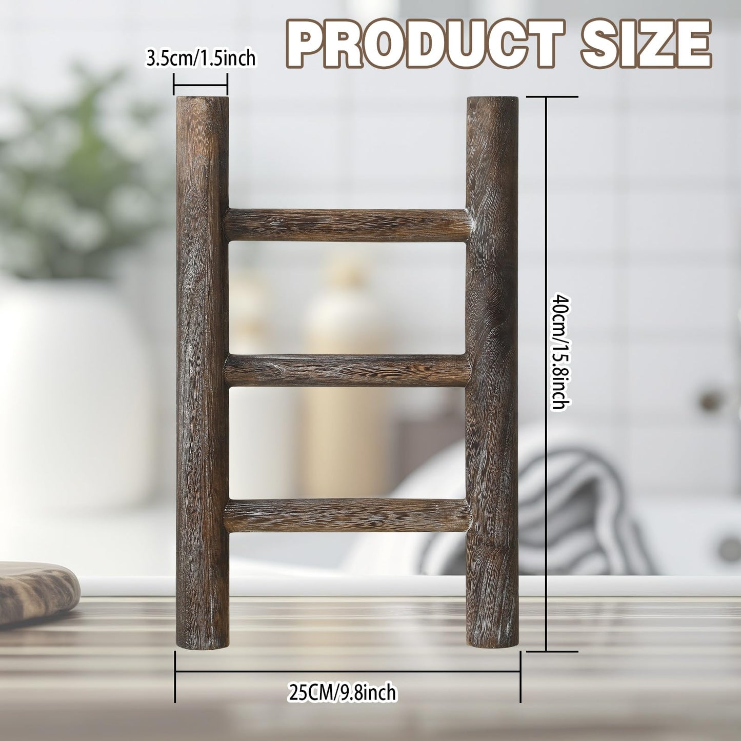 Cinnvoice 2 Pcs Wooden Tea Towel Ladder Rustic Hand Towel Stand Rack Mini Countertop Towel Stand Farmhouse Wood Counter Towel Holder for Bathroom Country Kitchen Office(Wood Color)
