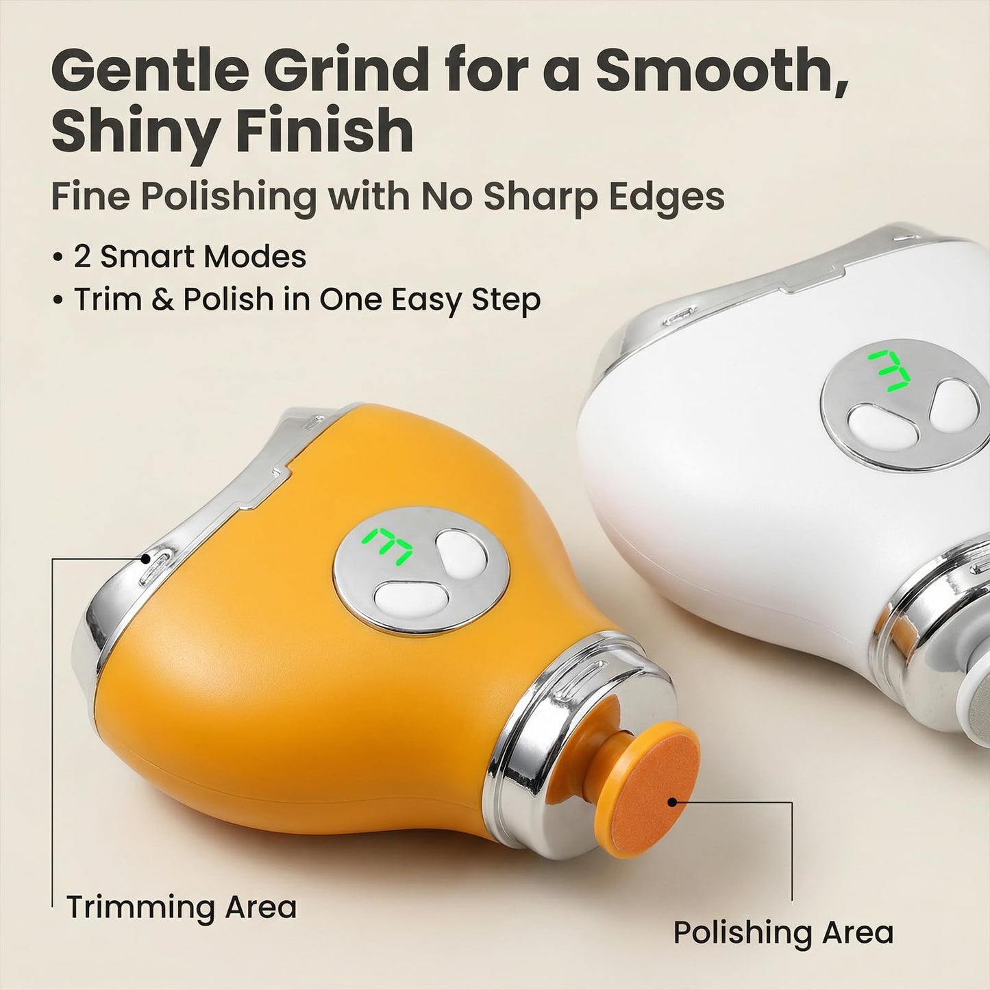 Electric Nail Clippers & Polisher - Safe Automatic 2-in-1 Fingernail Trimmer & File with LED Light, 3 Speeds, USB Rechargeable, Built-in Nail-Chip Storage for Kids & Seniors & Nail Art, White