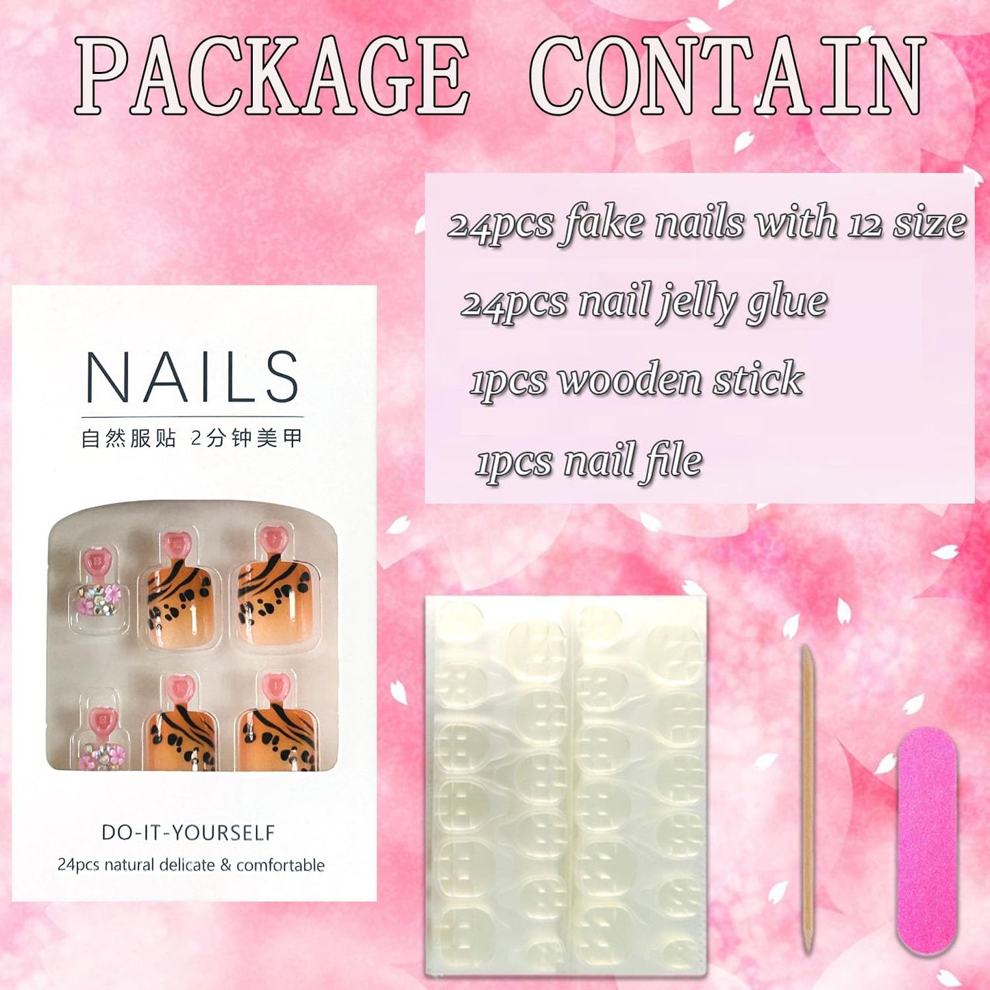 FIEONCIY Press on Toenails with Designs Acrylic Fake Nails for Toe Artificial False Nails with Charms Press on Toe Nails for Spring Summer Stick on Toenails for Women Girls(WSJ2503)