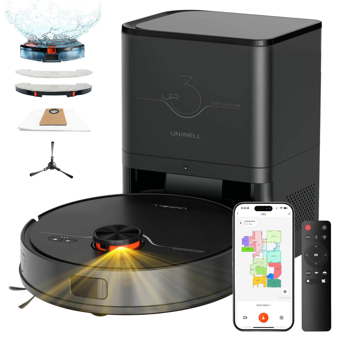 uninell Robot Vacuum and Mop Combo with Self-Emptying, Robotic Vacuum Cleaner 7000Pa & LiDAR Navigation, 180 Mins,90 Days Capacity, Home Mapping, for Pet Hair/Hard Floors/Carpets, App/Alexa Control