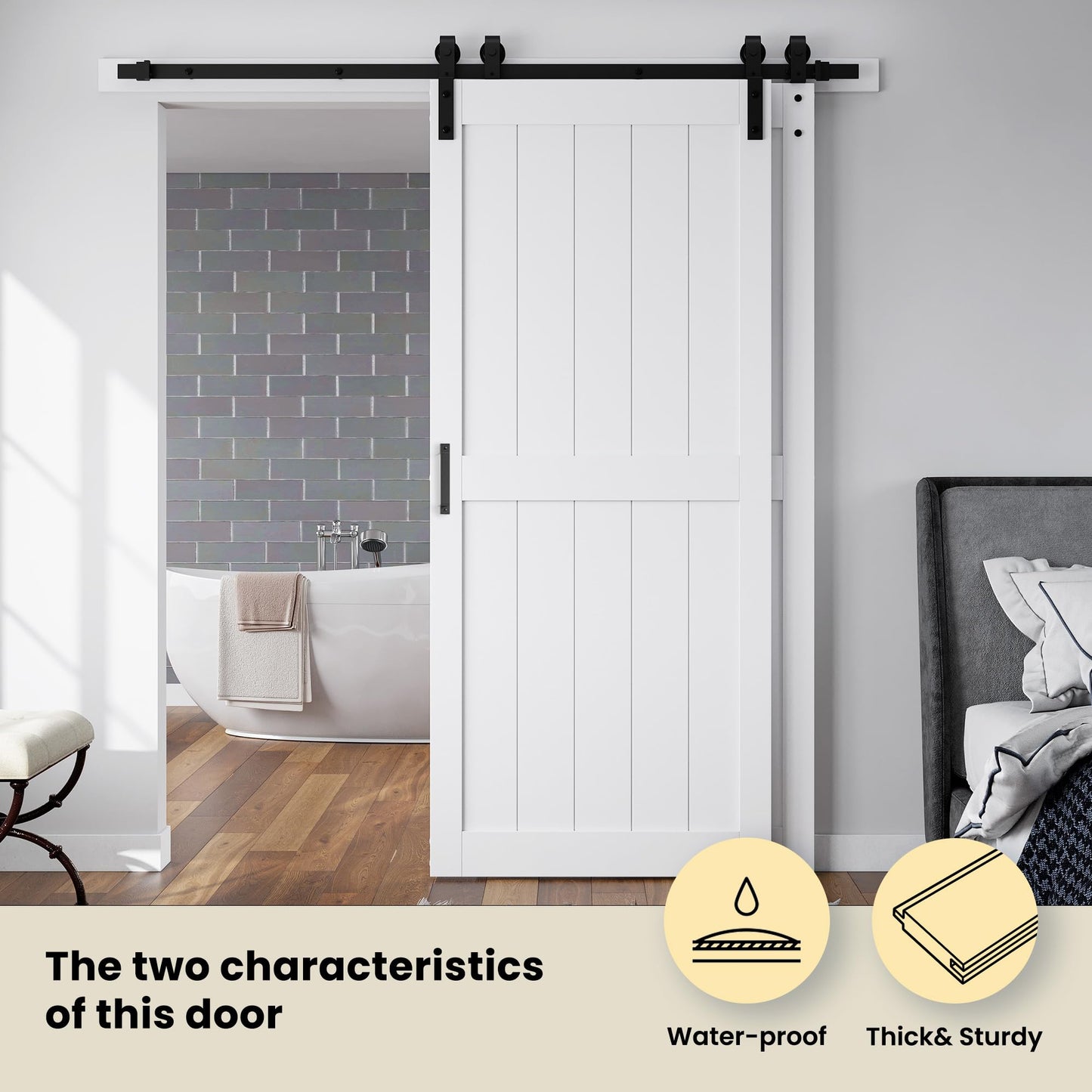SmartStandard 40in x 84in Double MDF Sliding Barn Doors with 7FT Bypass Barn Door Hardware Kit, Save Space, Waterproof, Easy Install, Fit 68in-72in Openning, White