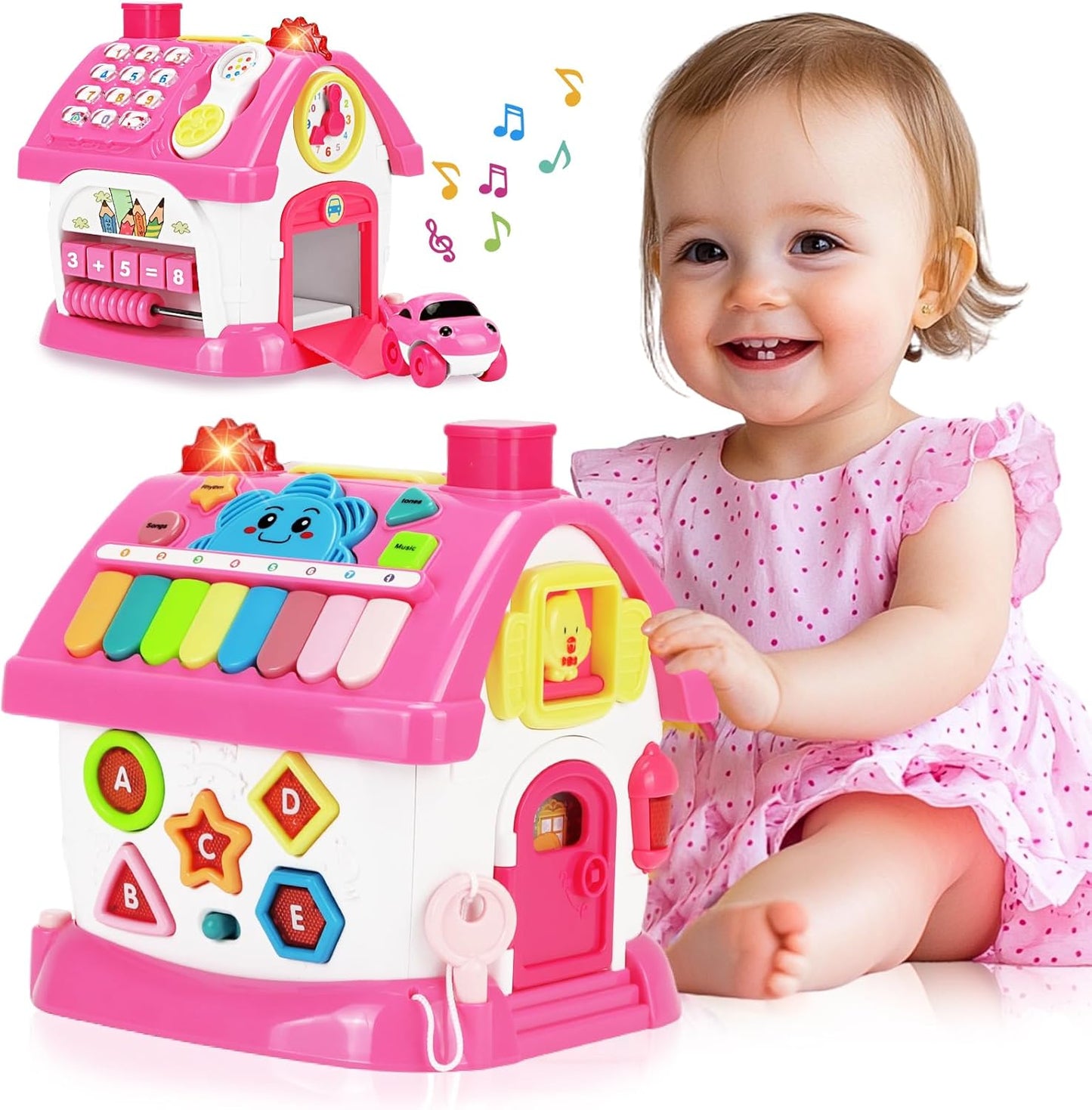 Toys for 1+ Year Old Girl Gifts: Montessori Musical Toddler Toys Age 1-2 - 8-in-1 Multi-Functional House Educational Baby Toy 6-12 12-18 Months - First Birthday Gift for 1 2 Year Old Girls Boys Kids