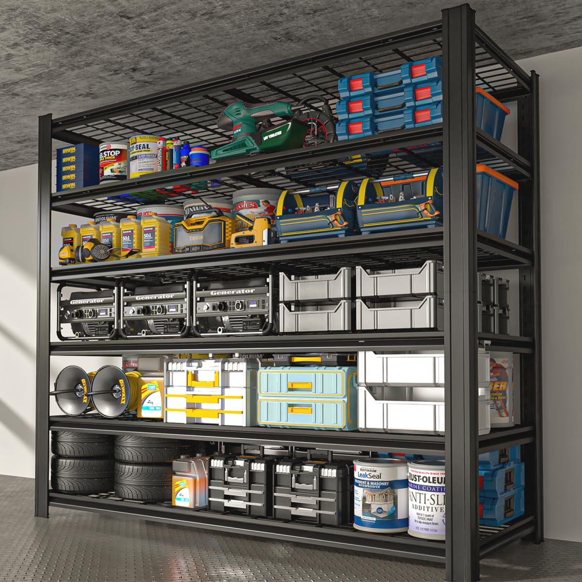 SYLOUGH Extra Large/Big 55.12"W Father&I Industrial 6-Heavy-Dudy-Shelf-Rack Utility Tall Garage/Warehouse Shelving Metal/Steel Storage Shelves Unit/System Adjustable for Bin/Shed, 84"*55.12*24", Black