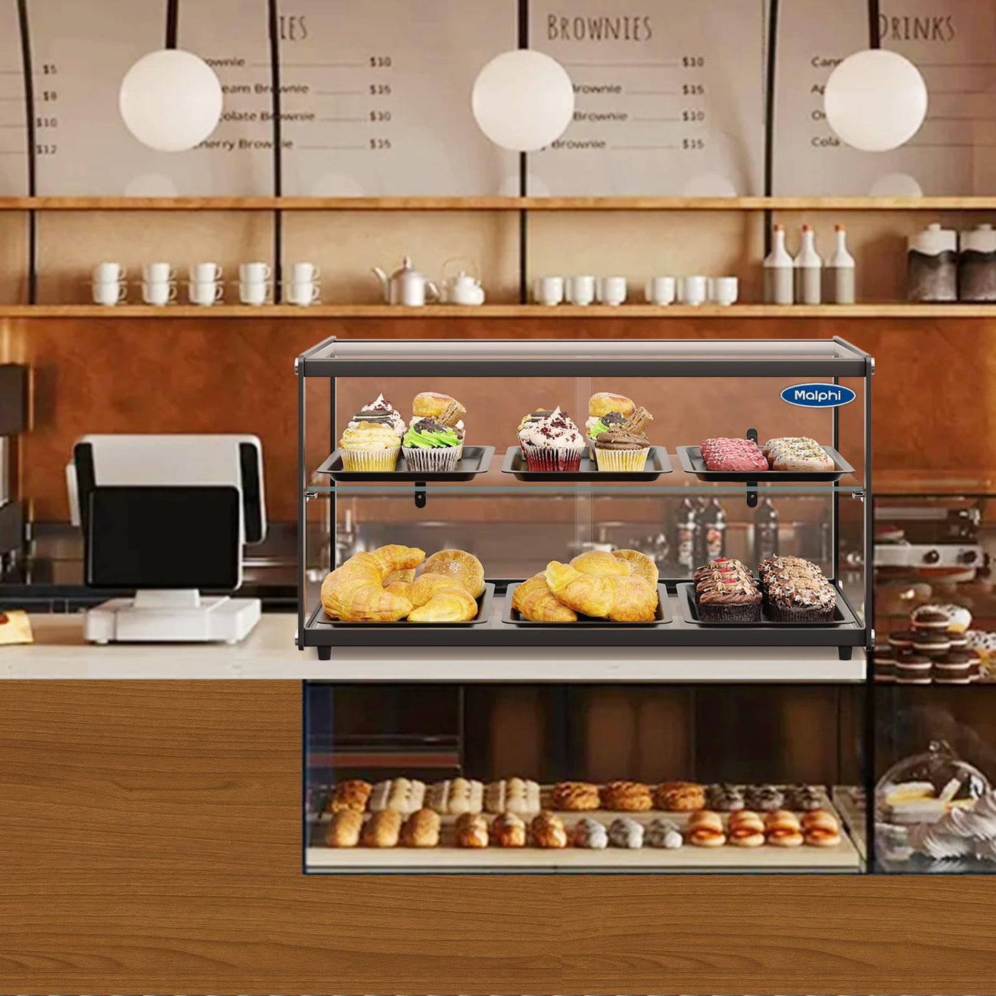 Malphi 29in. Tiered Pastry Bakery Display Case with Glass Shelf and Sliding Door,3cu. ft. Capacity|Large Bread Cookie Display Box | 29.3" x 15.3" x 15.4"