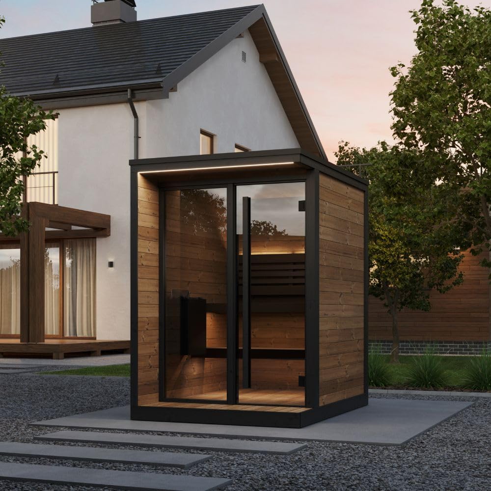 saunalife GL4 Outdoor Sauna Kit, Garden Luxury-Series Outdoor DIY Sauna Kit, Thermo-Spruce, up to 4 Persons Bundles (Sauna Heater and Sauna Stones Included) (Harvia Cilindro PC60E - Xenio WiFi)