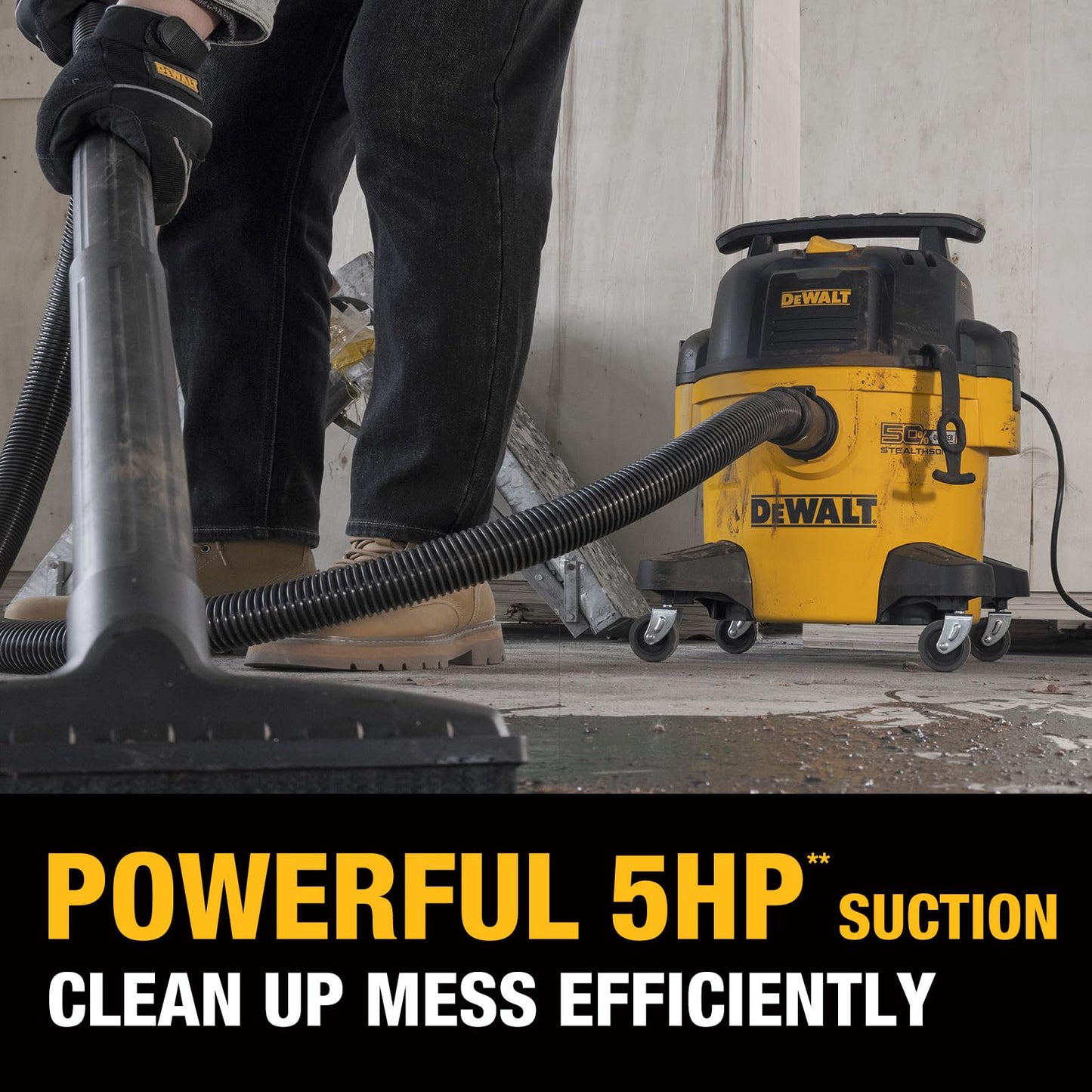 DEWALT 6 Gallon STEALTHSONIC Wet Dry Shop Vac, 5 Peak HP Shop Vacuum Wet and Dry, Ultra Quiet Shopvac with Powerful Suction, Wet Dry Vacuum Cleaner for Home, Garage, Workshop, Jobsite, DXV06P-QT