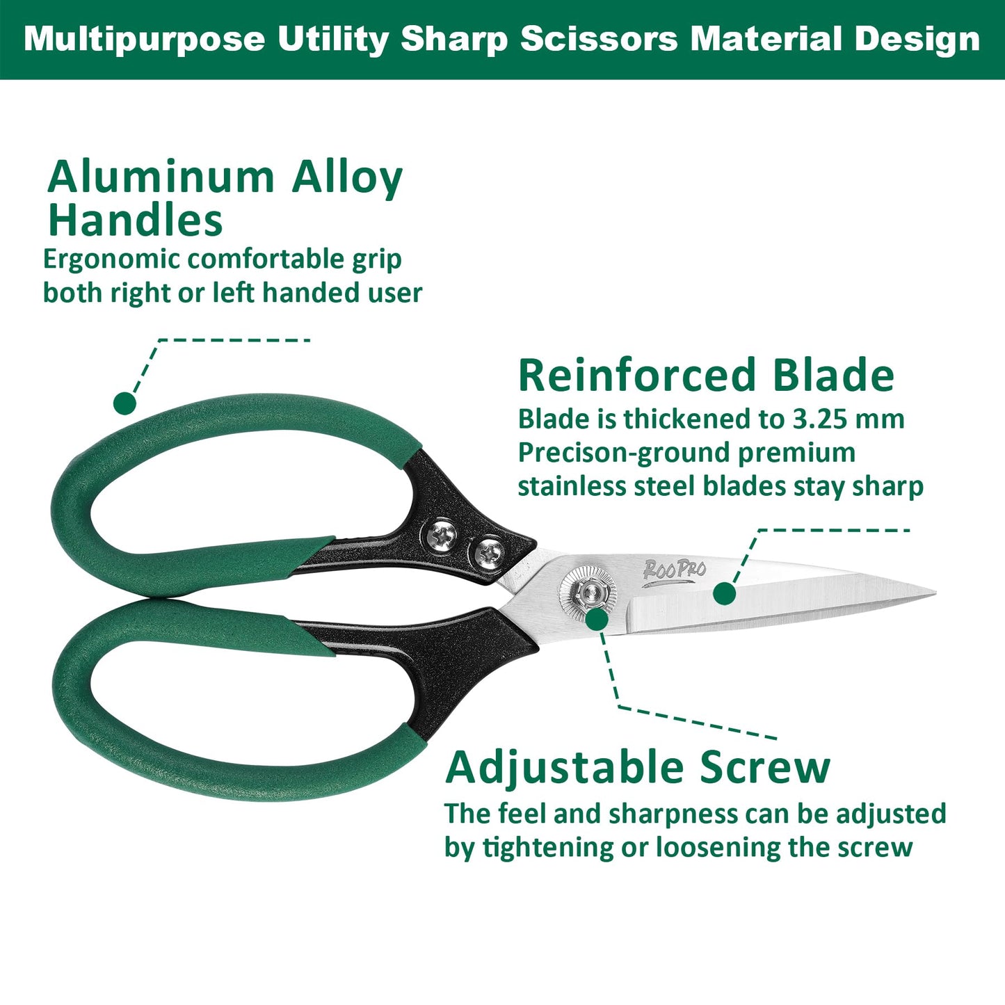 RooPro Heavy Duty Scissors All Purpose, 8.5 inch Stainless Steel Utility Sharp Shears, Aluminum Alloy Handle for Cutting Cardboard,Carpet,Fabric,Leather,Rope,Rubber,Plastic and Kitchen or Workshop Use