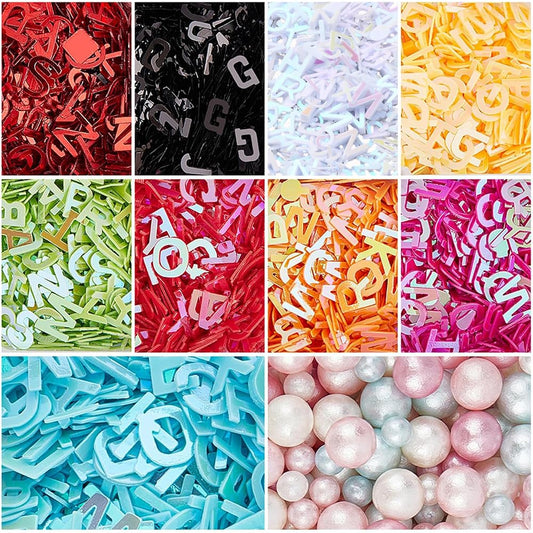 OLYCRAFT 140g Sequins Resin Fillers Alphabet Glitter Letter Sequins Resin Charms Flakes ABS Plastic Beads Resins Filling Accessories Sequin for Nail Art Decorations Nail Glitter and Resins Project