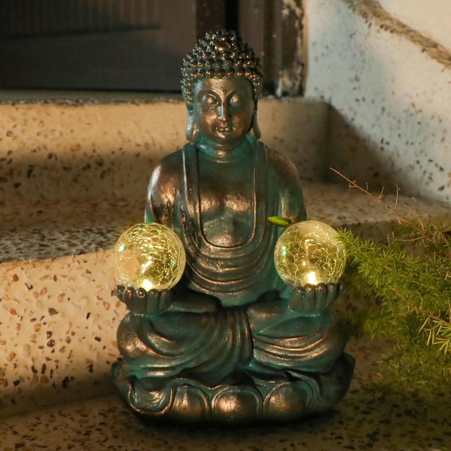 Afirst 10.5'' Meditating Buddha Garden Statues Solar Buddha Sculpture Decor with Glass Balls Zen Meditation for Home Garden Yard Patio Indoor Outdoor Ornaments Gifts for Mom